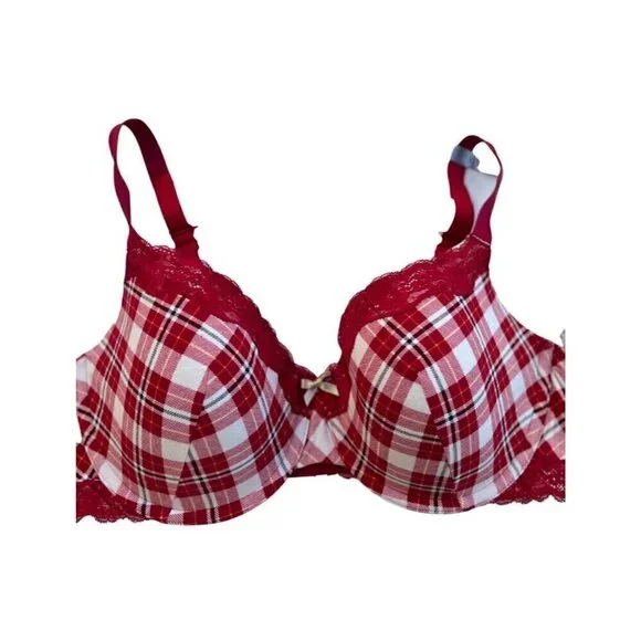 Ambrielle Organic Cotton Demi Classic Racerback Red Plaid Bra Size 40D - Picture 7 of 10